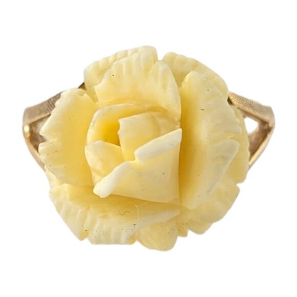 Vintage 10K Yellow Gold White Rose Ring Size 5.25 #16933